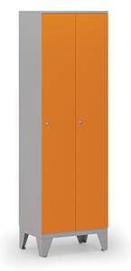 Drevená šatníková skrinka, 2 oddiely, cylindrický zámok, sivá/oranžová