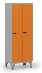 Drevená šatníková skrinka, znížená, 2 oddiely, mechanický kódový zámok, sivá/oranžová