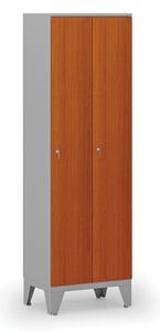 Drevená šatníková skrinka, 2 oddiely, cylindrický zámok, sivá/čerešňa