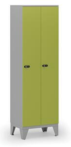 Drevená šatníková skrinka, 2 oddiely, mechanický kódový zámok, sivá/zelená