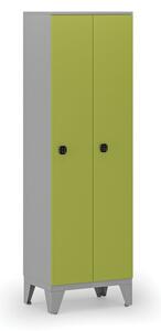 Drevená šatníková skrinka, 2 oddiely, kódový zámok, sivá/zelená