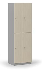 Drevená šatníková skrinka s úložnými boxmi, 4 boxy, cylindrický zámok, sivá/breza