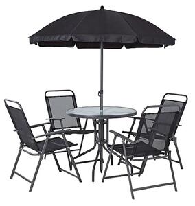 Set záhradný LETICIA GREY, stôl 85x71 cm, 4x stolička 74x53x91 cm, dáždnik 180 cm