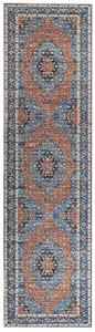 Koberec modrá a oranžová polyester 80 x 300 cm orientálny vzor protišmykový behúň moderný štýl kuchyňa predsieň
