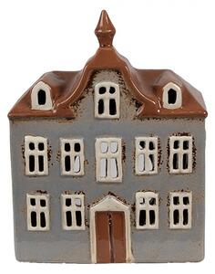 Šedý keramický svietnik na čajovú sviečku domček Amster Village - 16*9*20 cm - Clayre & Eef