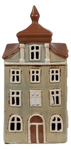 Zelený keramický svietnik na čajovú sviečku domček Amster Village - 12*9*25 cm - Clayre & Eef