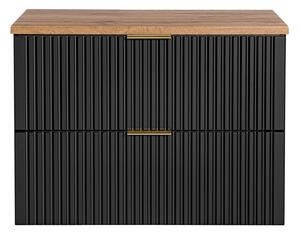 Comad Závesná skrinka pod umývadlo Casad II s doskou 80 cm čierna/dub wotan