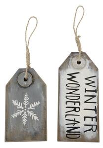 Biela a šedá antik vianočná ozdoba ceduľka Winter - 9*1,5*20 / 9*1,5*16 cm - Chic Antique