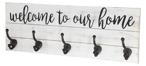 Krémový antik nástenný vešiak s háčikmi Welcome - 70*8*25 cm - Chic Antique