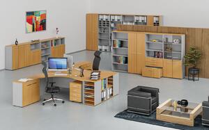 Kancelársky rohový pracovný stôl PRIMO GRAY, 1800 x 1200 mm, ľavý, sivá/buk