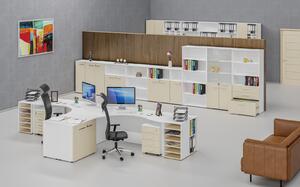 Kombinovaná kancelárska skriňa PRIMO WHITE, zasúvacie dvere na 2 poschodia, 1434 x 800 x 420 mm, biela/breza