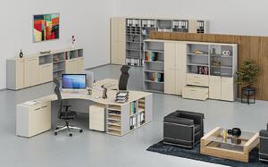 Kombinovaná kancelárska skriňa PRIMO GRAY, 1087 x 400 x 420 mm, sivá/breza