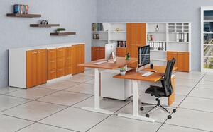 Kombinovaná kancelárska skriňa PRIMO WHITE, dvere na 2 poschodia, 2128 x 800 x 420 mm, biela/čerešňa