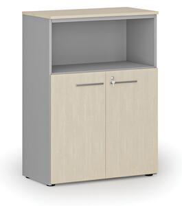 Kombinovaná kancelárska skriňa PRIMO GRAY, 1087 x 800 x 420 mm, sivá/dub prírodný