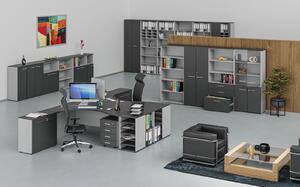 Kancelársky rohový pracovný stôl PRIMO GRAY, 1600 x 1200 mm, ľavý, sivá/grafit