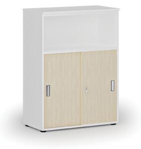 Kombinovaná kancelárska skriňa so zásuvnými dverami PRIMO WHITE, 1087 x 800 x 420 mm, biela/čerešňa