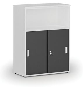 Kombinovaná kancelárska skriňa so zásuvnými dverami PRIMO WHITE, 1087 x 800 x 420 mm, biela/grafit