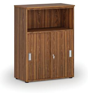 Kombinovaná kancelárska skriňa so zásuvnými dverami PRIMO WOOD, 1087 x 800 x 420 mm, orech