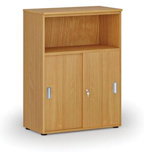 Kombinovaná kancelárska skriňa so zásuvnými dverami PRIMO WOOD, 1087 x 800 x 420 mm, buk