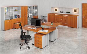 Kombinovaná kancelárska skriňa PRIMO GRAY s drevenými a sklenenými dverami, 1781 x 800 x 420 mm, sivá/čerešňa