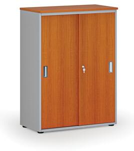 Kancelárska skriňa so zasúvacími dverami PRIMO GRAY, 1087 x 800 x 420 mm, sivá/čerešňa