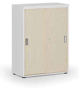 Kancelárska skriňa so zasúvacími dverami PRIMO WHITE, 1087 x 800 x 420 mm, biela