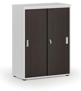 Kancelárska skriňa so zasúvacími dverami PRIMO WHITE, 1087 x 800 x 420 mm, biela/wenge
