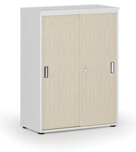 Kancelárska skriňa so zasúvacími dverami PRIMO WHITE, 1087 x 800 x 420 mm, biela/breza