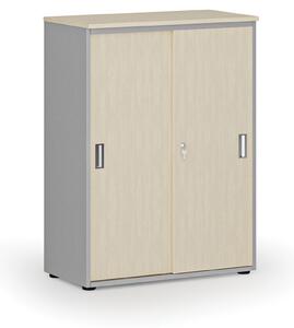 Kancelárska skriňa so zasúvacími dverami PRIMO GRAY, 1087 x 800 x 420 mm, sivá/grafit