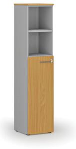 Kombinovaná kancelárska skriňa PRIMO GRAY, dvere na 3 poschodia, 1781 x 400 x 420 mm, sivá/buk