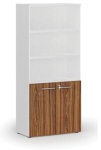 Kombinovaná kancelárska skriňa PRIMO WHITE, dvere na 2 poschodia, 1781 x 800 x 420 mm, biela/orech