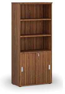 Kombinovaná kancelárska skriňa PRIMO WOOD, zasúvacie dvere na 2 poschodia, 1781 x 800 x 420 mm, orech