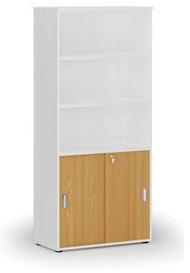 Kombinovaná kancelárska skriňa PRIMO WHITE, zasúvacie dvere na 2 poschodia, 1781 x 800 x 420 mm, biela/buk
