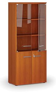 Kombinovaná kancelárska skriňa PRIMO WOOD s drevenými a sklenenými dverami, 1781 x 800 x 420 mm, čerešňa