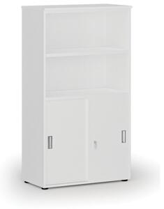Kombinovaná kancelárska skriňa PRIMO WHITE, zasúvacie dvere na 2 poschodia, 1434 x 800 x 420 mm, biela