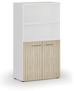 Kombinovaná kancelárska skriňa PRIMO WHITE, dvere na 2 poschodia, 1434 x 800 x 420 mm, biela/dub prírodná