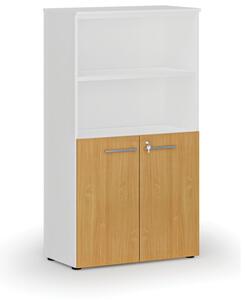 Kombinovaná kancelárska skriňa PRIMO WHITE, dvere na 2 poschodia, 1434 x 800 x 420 mm, biela/buk