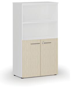 Kombinovaná kancelárska skriňa PRIMO WHITE, dvere na 2 poschodia, 1434 x 800 x 420 mm, biela/orech
