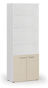 Kombinovaná kancelárska skriňa PRIMO WHITE, dvere na 2 poschodia, 2128 x 800 x 420 mm, biela/breza
