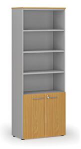 Kombinovaná kancelárska skriňa PRIMO GRAY, dvere na 2 poschodia, 2128 x 800 x 420 mm, sivá/buk