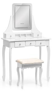 Toaletný stolík ASTON s LED osvetlením a taburetkou - biela farba