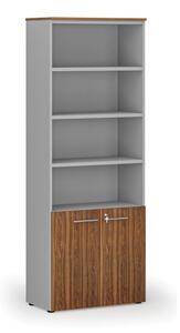 Kombinovaná kancelárska skriňa PRIMO GRAY, dvere na 2 poschodia, 2128 x 800 x 420 mm, sivá/orech
