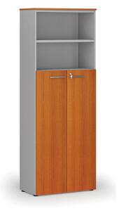 Kombinovaná kancelárska skriňa PRIMO GRAY, dvere na 4 poschodia, 2128 x 800 x 420 mm, sivá/čerešňa