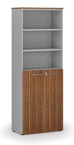 Kombinovaná kancelárska skriňa PRIMO GRAY, dvere na 3 poschodia, 2128 x 800 x 420 mm, sivá/orech
