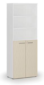 Kombinovaná kancelárska skriňa PRIMO WHITE, dvere na 3 poschodia, 2128 x 800 x 420 mm, biela/dub prírodná
