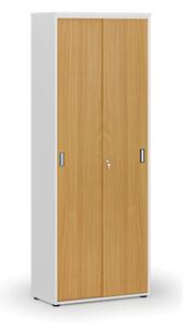 Kancelárska skriňa so zasúvacími dverami PRIMO WHITE, 2128 x 800 x 420 mm, biela/buk