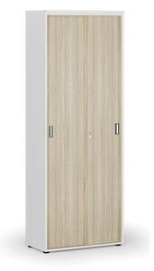 Kancelárska skriňa so zasúvacími dverami PRIMO WHITE, 2128 x 800 x 420 mm, biela/dub prírodná