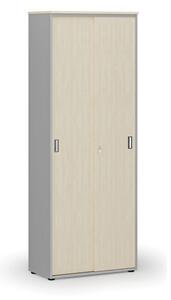 Kancelárska skriňa so zasúvacími dverami PRIMO GRAY, 2128 x 800 x 420 mm, sivá/breza
