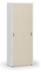 Kancelárska skriňa so zasúvacími dverami PRIMO WHITE, 2128 x 800 x 420 mm, biela/breza