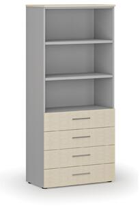 Kancelárska skriňa so zásuvkami PRIMO GRAY, 1781 x 800 x 420 mm, sivá/buk